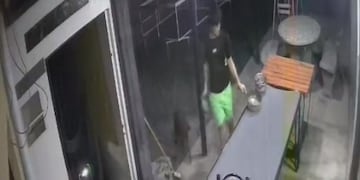 El joven estaba sirviendo la comida para sus perros.