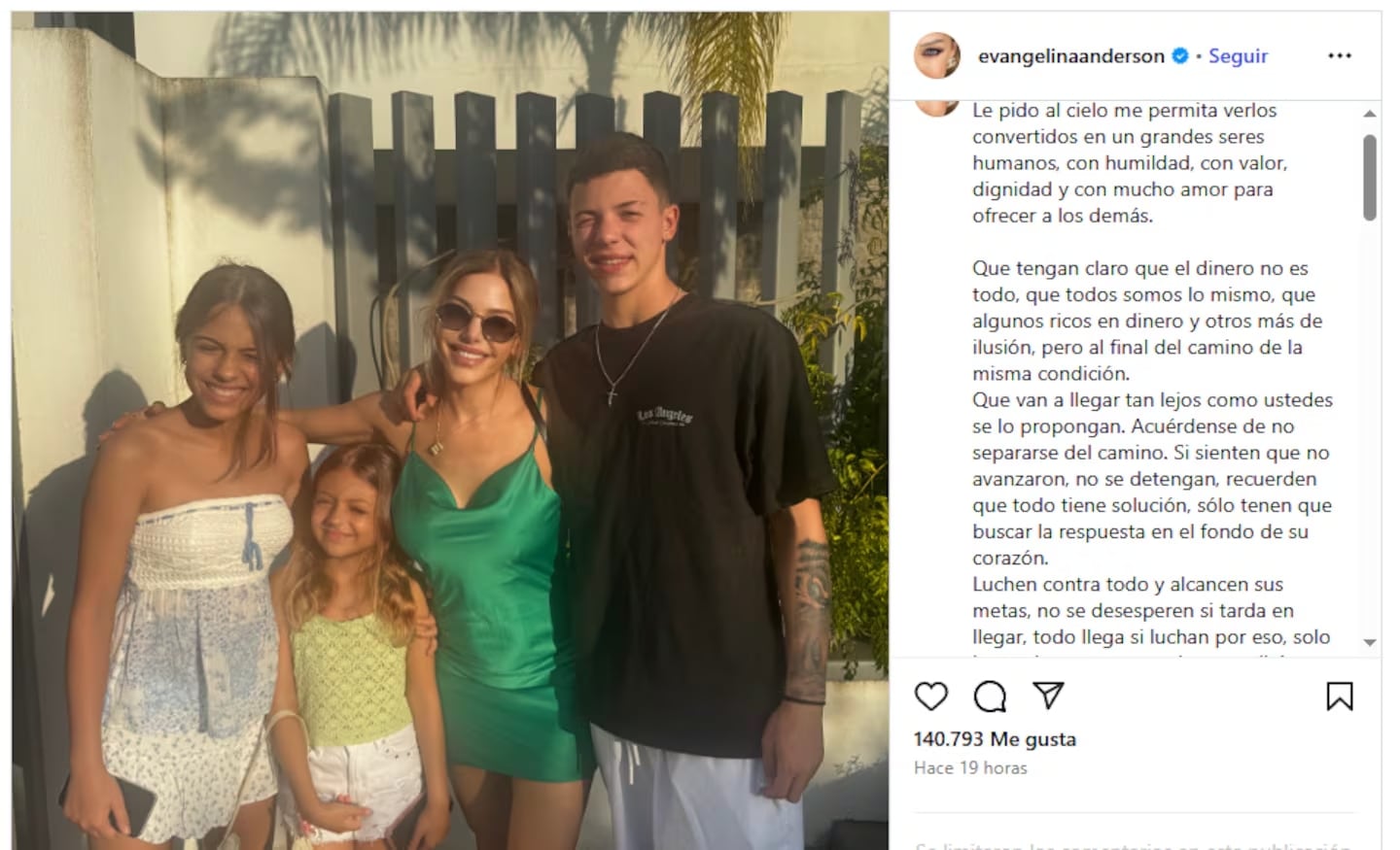 El mensaje de Evangelina Anderson a sus hijos tras su separación de Demichelis