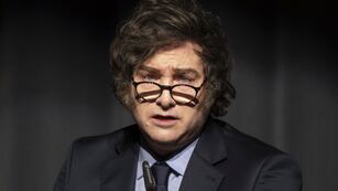 Javier Milei atacó a Cavallo y dijo que el acuerdo con el FMI es inminente. (Ennio Leanza/Keystone vía AP)