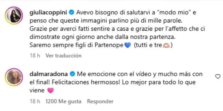 Dalma en Instagram sobre la noticia.