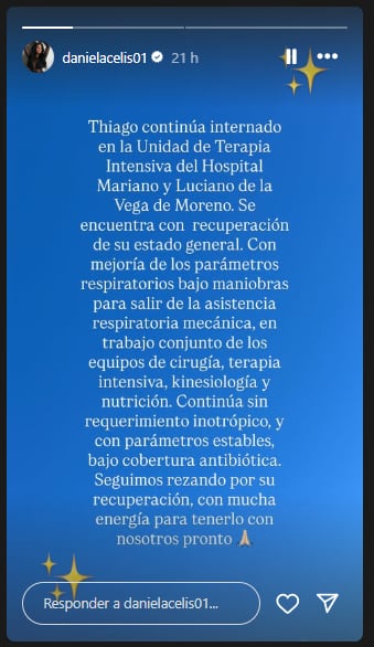 Daniela Celis informó sobre la salud de Thiago Medina