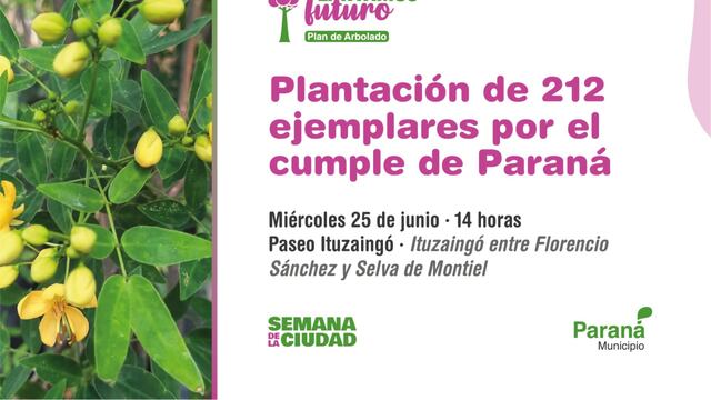 Plantacion de 212 ejemplares por el cumpleaños de la ciudad de Paraná.