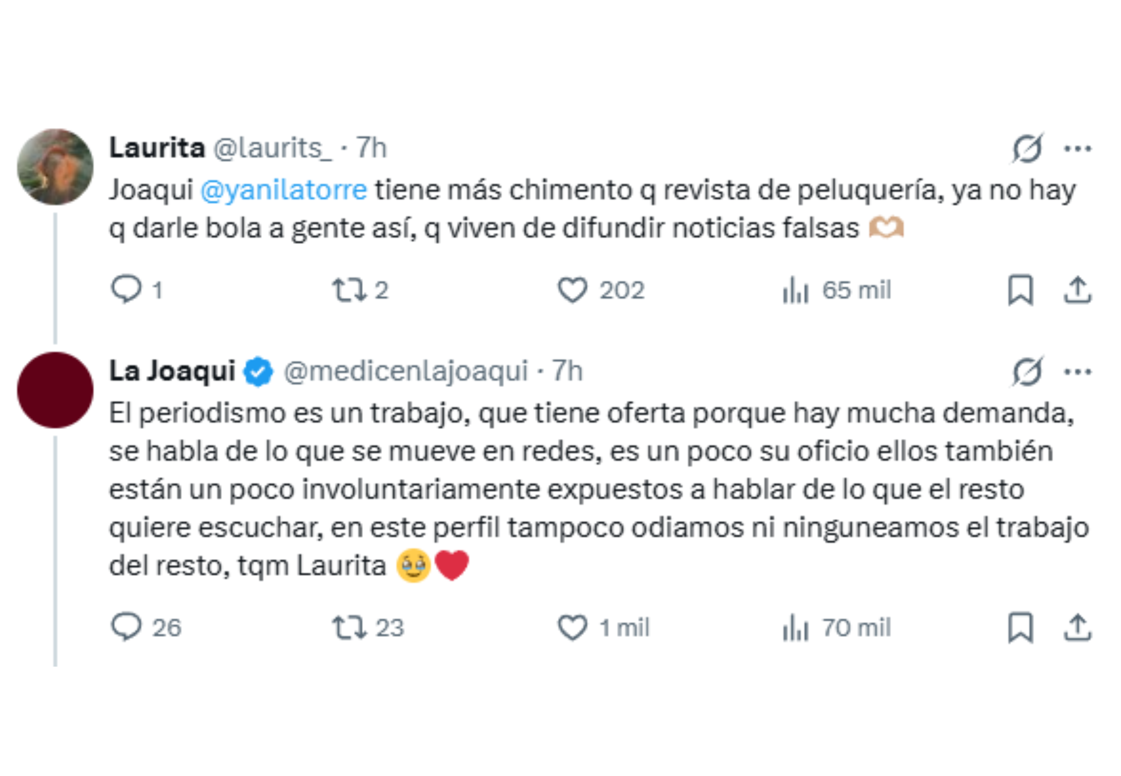 La Joaqui habló sobre el periodismo de espectáculos.