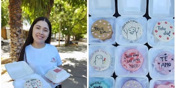 Yasmín junto a las bento cakes que hace en Dulces Detalles.