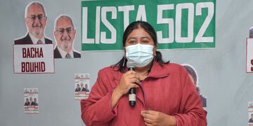 Natalia Sarapura, candidata a diputada nacional por el Frente Cambia Jujuy, habló en la apertura de un comité municipal Abra Pampa.