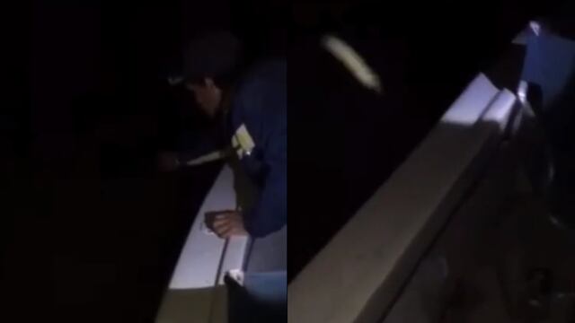 El terrorífico momento fue filmado por uno de los pescadores. (Captura de video)
