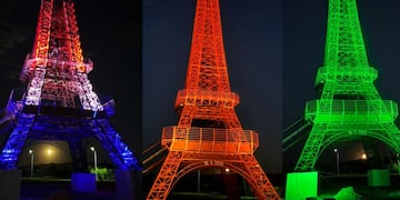 Así fue el ensayo de la iluminación de las luces en la réplica de la Torre Eiffel.