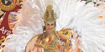 Lourdes Sánchez en los carnavales de Corrientes 2023.