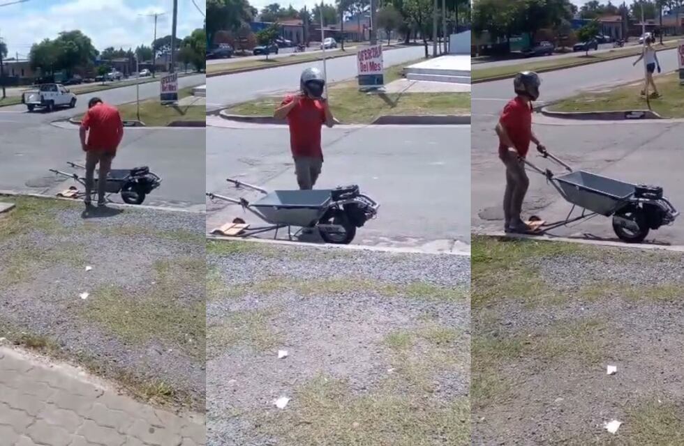 En Córdoba, el que no corre, vuela: furor por el albañil que transformó una carretilla en motocicleta