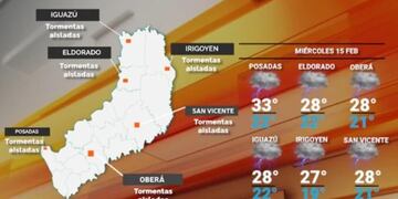 Se mantienen las lluvias y tormentas aisladas en Misiones durante este miércoles.