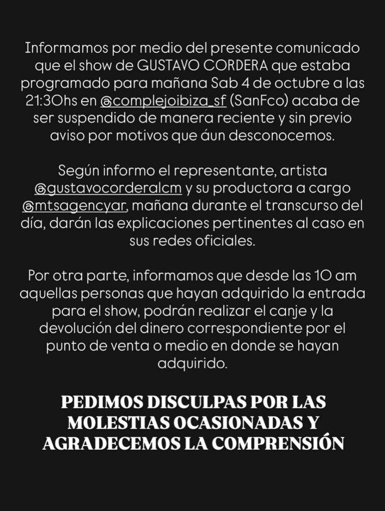 Cordera suspendió el show en San Francisco