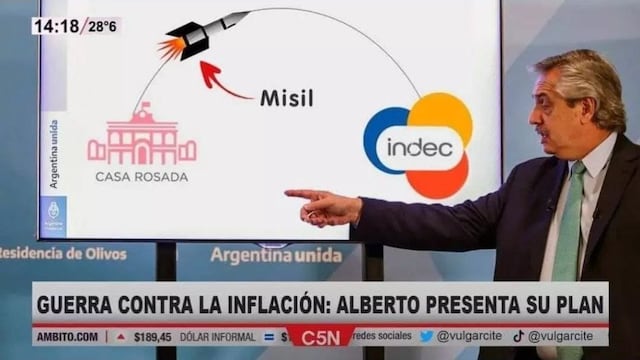 El fotomontaje que lo muestra a Alberto Fernández "explicando" cómo será el plan para frenar la inflación.