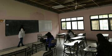 Inicio de clases presenciales para trayectorias débiles. Ciclo 2021. Escuela secundaria Federico García Lorca, de Godoy Cruz | Foto: Orlando Pelichotti