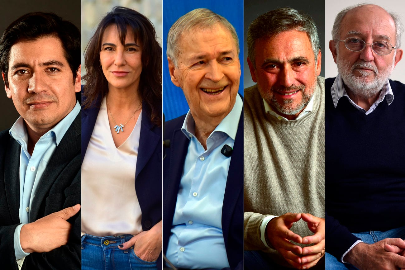 Candidatos a diputados nacionales por Córdoba: Gonzalo Roca, Natalia de la Sota, Juan Schiaretti; Ramón Mestre; Aurelio García Elorrio.  (La Voz)