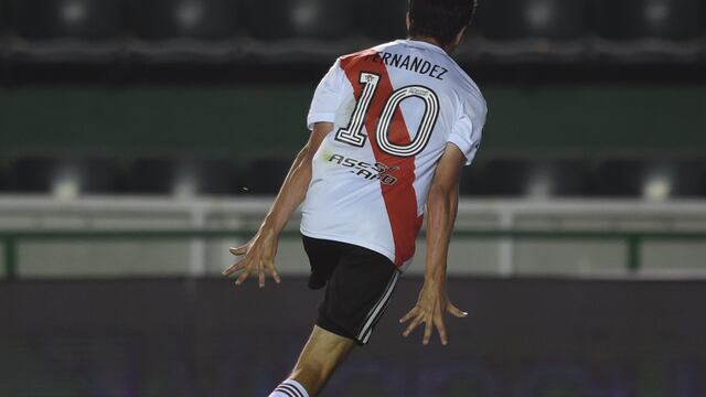Nacho Fernández festeja su gol ante Banfield. (Foto: @RiverPlate)