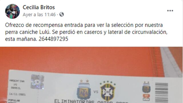 Ofrecen una entrada para ver a la Selección para encontrar a su mascota