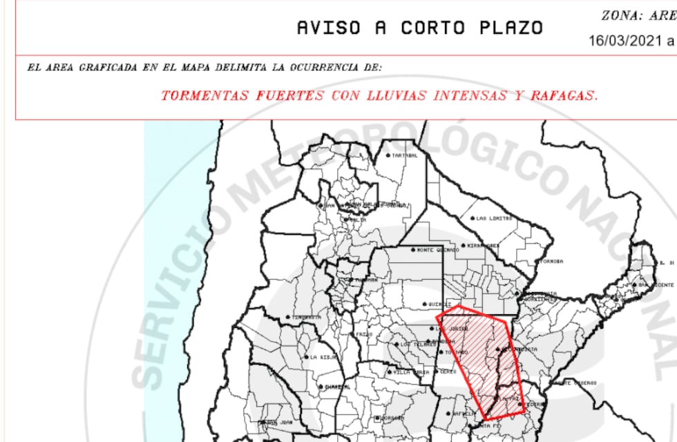 Aviso a corto plazo por tormentas fuertes con lluvias intensas y ráfagas