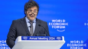 El presidente Javier Milei, en su exposición en el Foro Económico de Davos. (Gian Ehrenzeller/Keystone via AP)