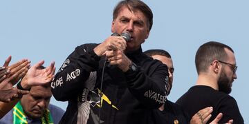 Discurso. Bolsonaro dio su discurso, tras 40 km de marcha. (AP)