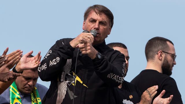 Discurso. Bolsonaro dio su discurso, tras 40 km de marcha. (AP)