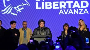 Elecciones en la provincia de Buenos Aires 2025. El presidente Javier Milei en el bunker de La Libertad Avanza. (Gentileza Clarín)