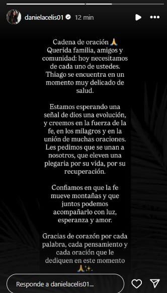 Daniela Celis pidió por la salud de Thiago Medina.