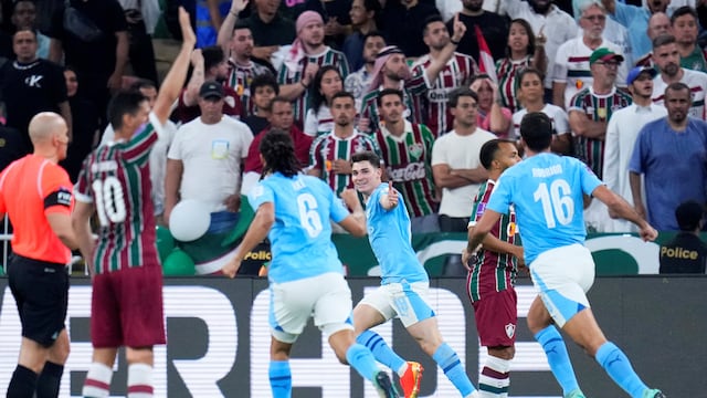 Julián Álvarez y su celebración en la final del Mundial de Clubes. (AP).