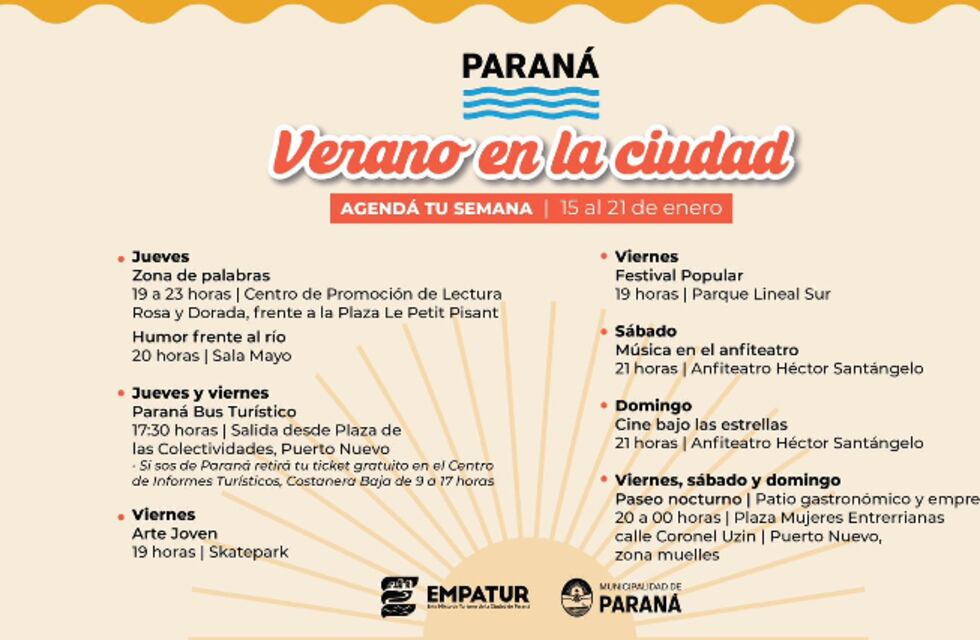 Verano en Paraná: desde el municipio proponen esta semana una nutrida agenda cultural