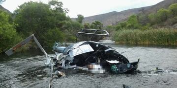 Así quedó el helicóptero de Jorge Brito tras el accidente.