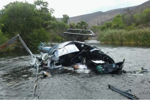 Así quedó el helicóptero de Jorge Brito tras el accidente.
