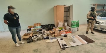 Parte de lo incautado en Gonnet tras un allanamiento de Prefectura a una odontóloga que cultiva cannabis.