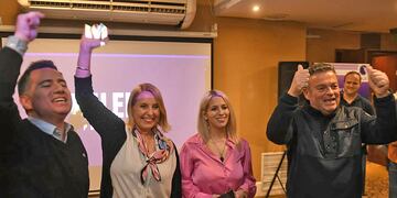 Paso 2023. Gabriel Bornoroni, Maria Cecilia Ibañez, Maria Celeste Ponce y Rodolfo Eiben, en el búnker de La Libertad Avanza. (Nicolás Bravo)