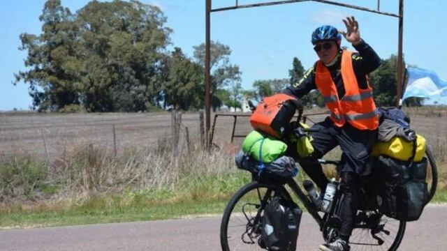 El pampeano de 67 años recorrió toda la ruta 40 en su bicicleta.