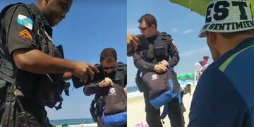 La Policía de Brasil requisa a los hinchas de Talleres en las playas de Río de Janeiro.