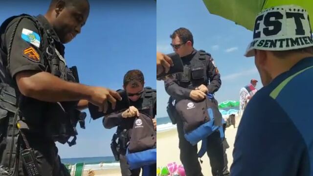 La Policía de Brasil requisa a los hinchas de Talleres en las playas de Río de Janeiro.
