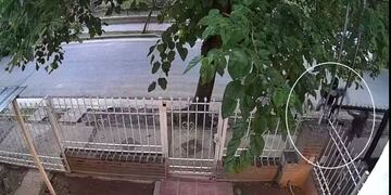 El momento exacto en el que la mujer arrojó su bolso para no sufrir un robo.