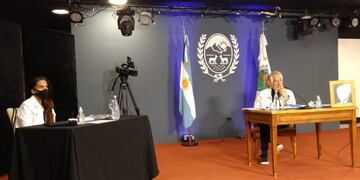El gobernador Rodríguez Saá en la reunión virtual con el presidente.