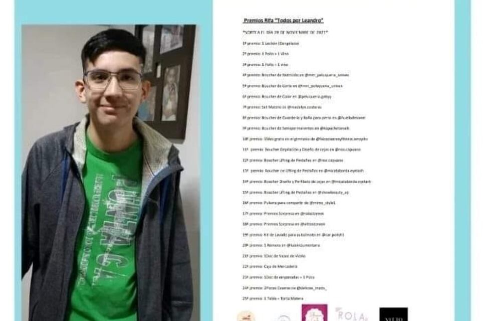 Arroyito: se organiza una rifa para ayudar económicamente a Leandro que sufre aplasia medular