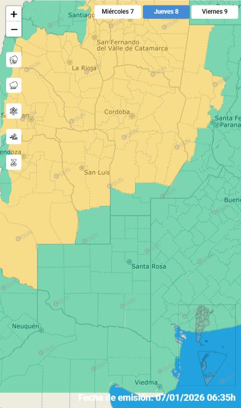 Las zonas bajo alerta amarilla por tormenta en Córdoba.