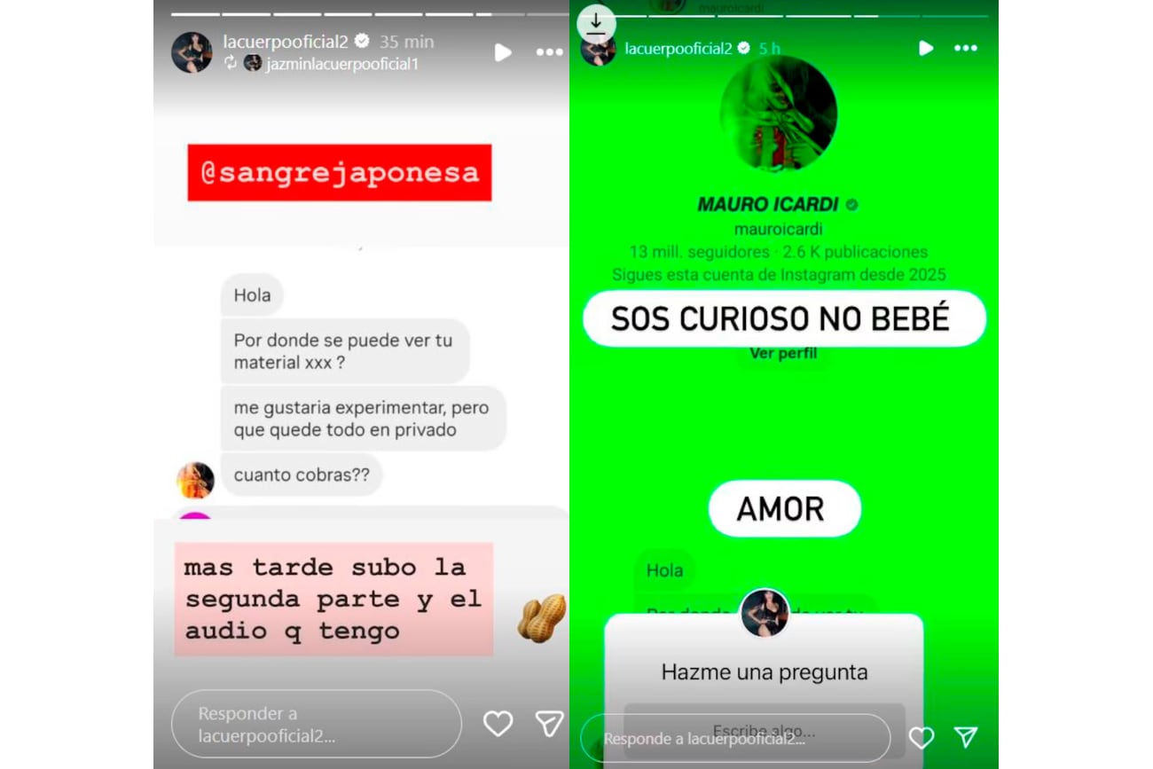 Las capturas de pantalla que compartió La Cuerpo en su cuenta de Instagram para demostrar que Mauro Icardi le pidió contenido XXX. (Foto: captura de pantalla)