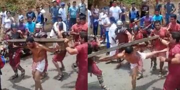 El Cristo que se defiende a las patadas en un Vía Crucis vuelve a ser furor en las redes sociales. Foto: Los Andes.