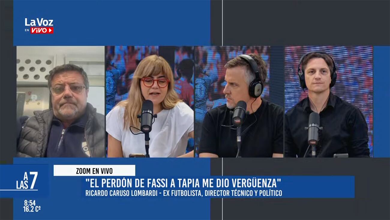 Ricardo Caruso Lombardi, ex futbolista, director técnico y político, en comunicación con La Voz en Vivo. (Captura)