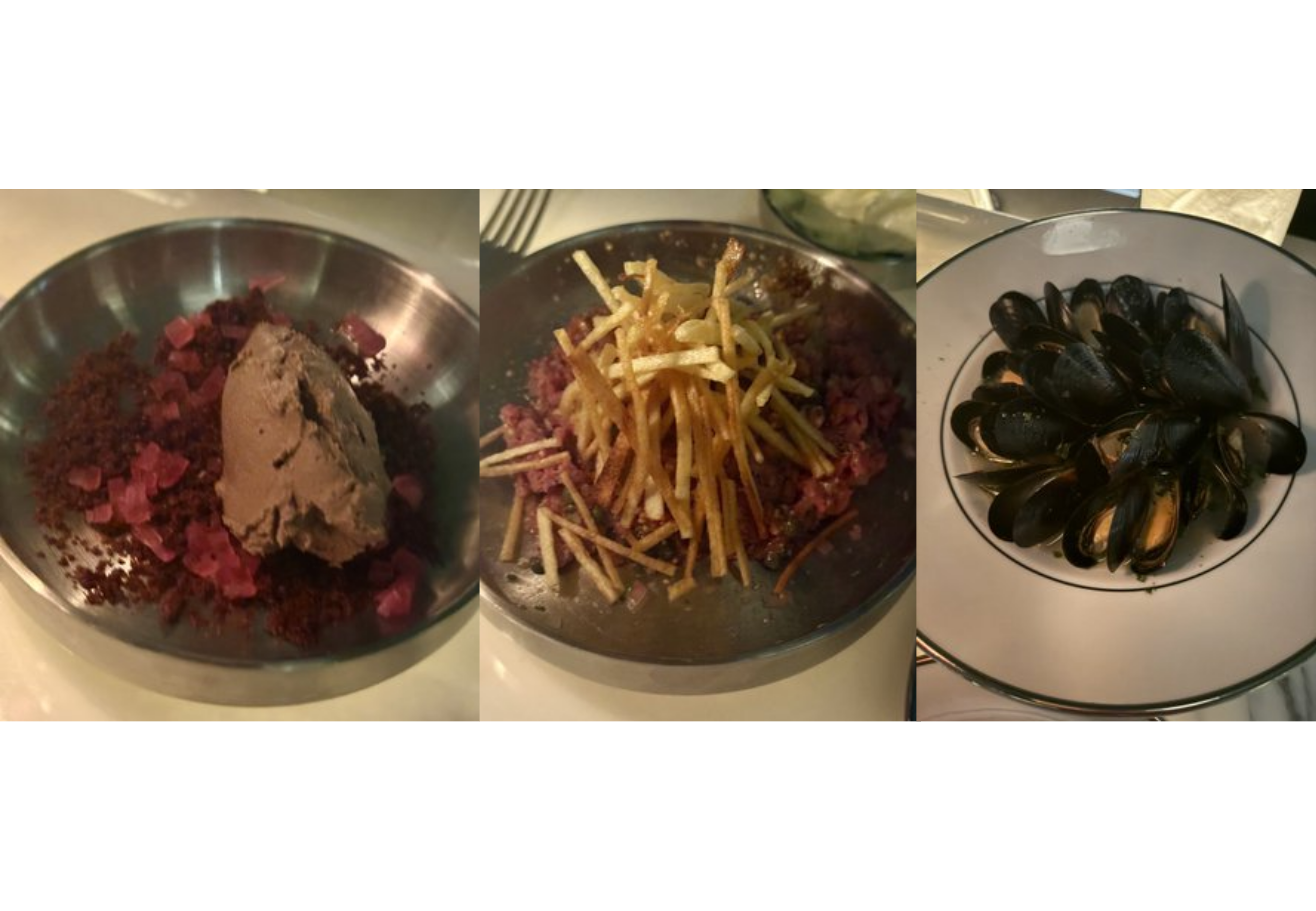 Paté, tartar y mejillones, algunos de los platos.