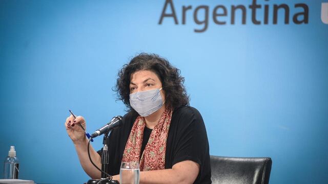 Carla Vizzotti, ministra de Salud de la Nación, brinda una conferencia de prensa el miércoles 21 de abril de 2021 sobre la situación epidemiológica del país. (Presidencia)