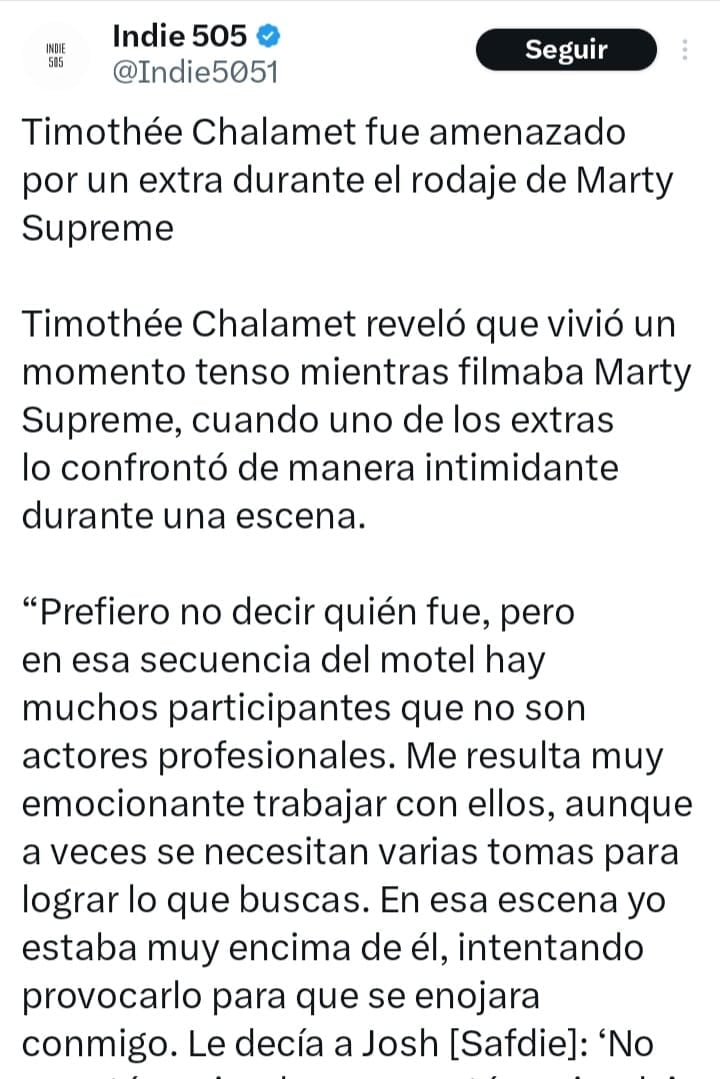 Timothée Chalamet sobre la amenaza que recibió.