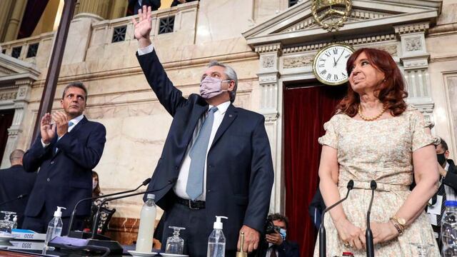 Alberto Fernández. Junto a Cristina Fernández y Sergio Massa. (Presidencia)