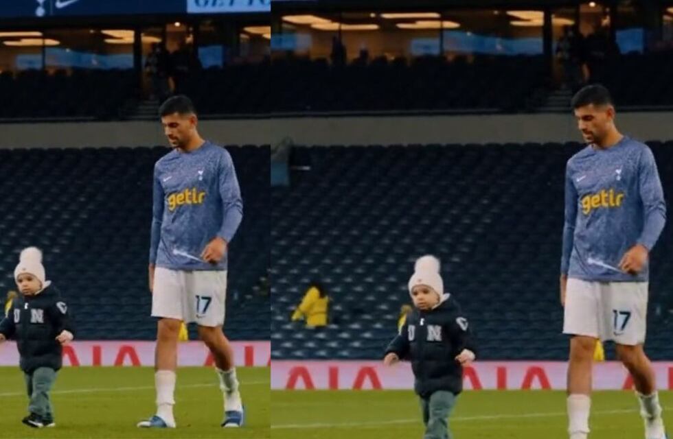 Con gorrito y al trote: el tierno video del Cuti Romero con su hijo dentro de la cancha de Tottenham