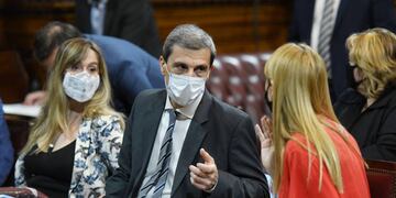 Las senadoras Anabel Fernández Sagasti y Juliana Di Tullio, junto a su par Ricardo Guerra.