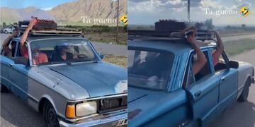 Así llegaba el Falcon con los choris asándose en el techo. (Foto: Instagram @nahuel.benavidez7)