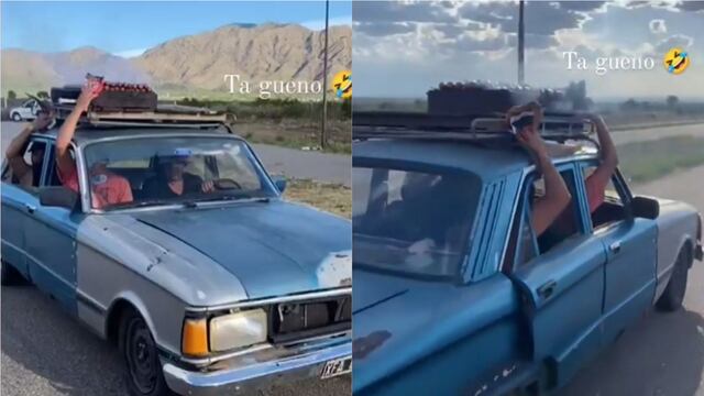 Así llegaba el Falcon con los choris asándose en el techo. (Foto: Instagram @nahuel.benavidez7)